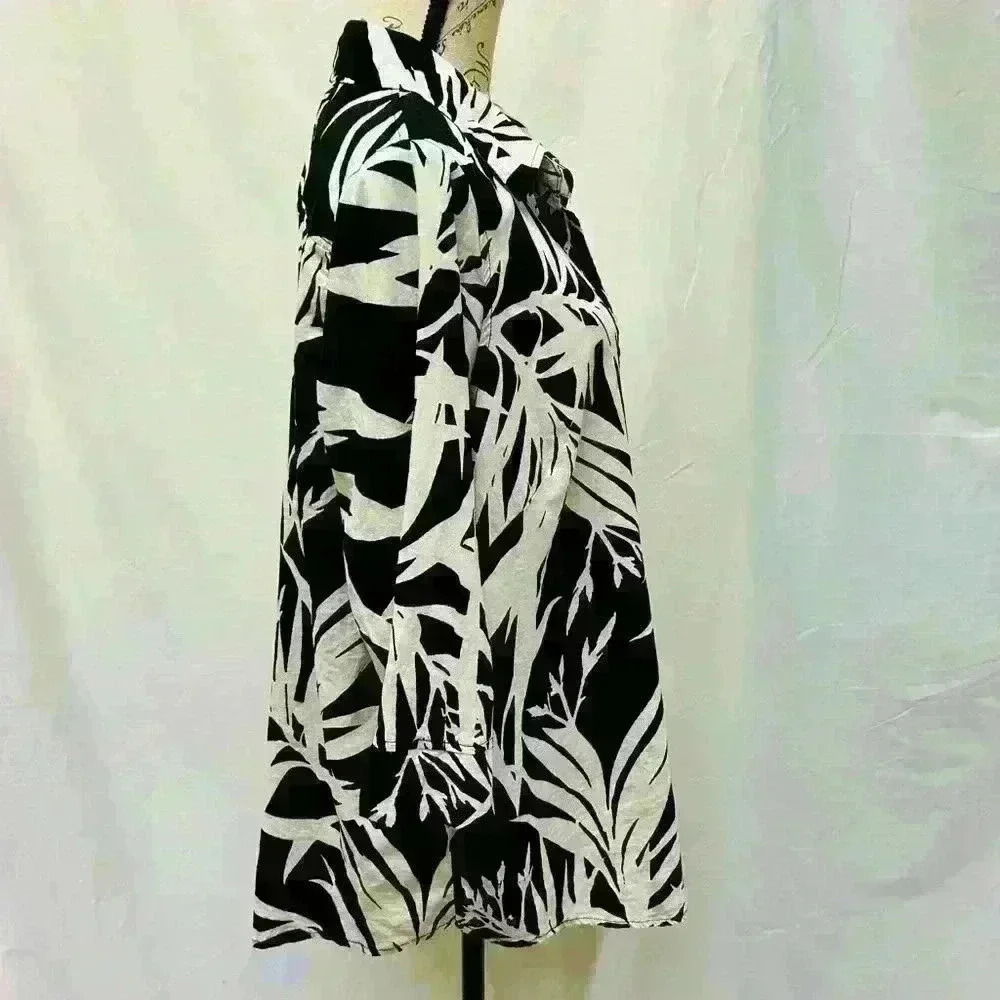 Rachel Zoe Long Sleeve Relaxed Fit Button Down Collar Shirt Black and White - Picture 6 of 10